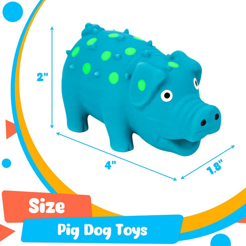 POPLAY 4" Squeaky Latex Grunting Pig Dog Toy, Small Blue Rubber Chew Gift for Dogs