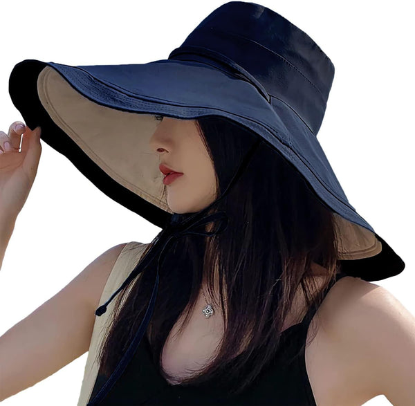 Super Wide Brim Cotton Floppy Sun Hat for Women, Packable Reversible UV Protection for Summer Beach Travel