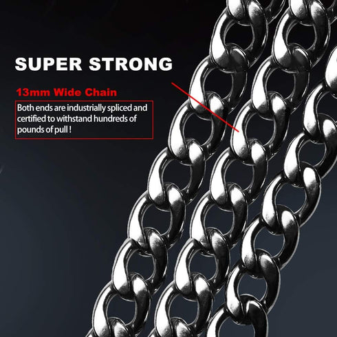 Premium Heavy Duty Extra Wide Links 13mm Dog Chain Leash, 6 Feet Faux Chrome Stainless Steel