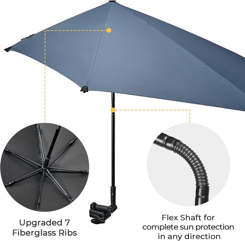G4Free UPF 50+ Adjustable Beach Umbrella XL with Universal Clamp for Chair, Stroller, Golf Cart, Patio