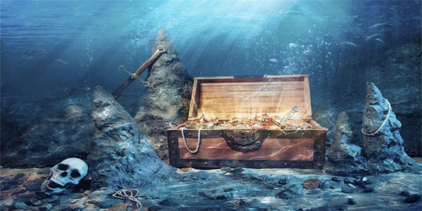 AWERT 48x24 inches Vinyl Background of Opened Treasure Chest with Bright Gold Treasure Box for Fish Tank