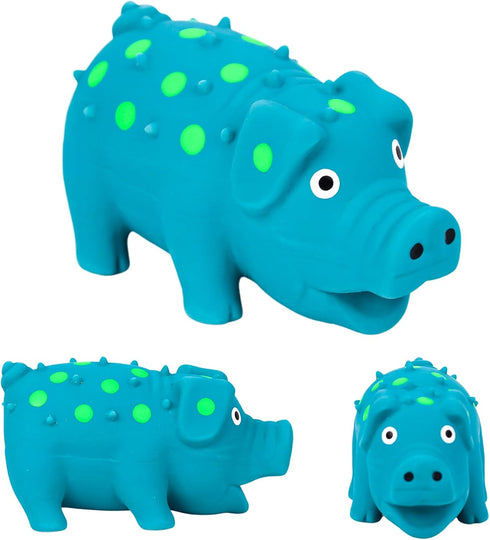 POPLAY 4" Squeaky Latex Grunting Pig Dog Toy, Small Blue Rubber Chew Gift for Dogs
