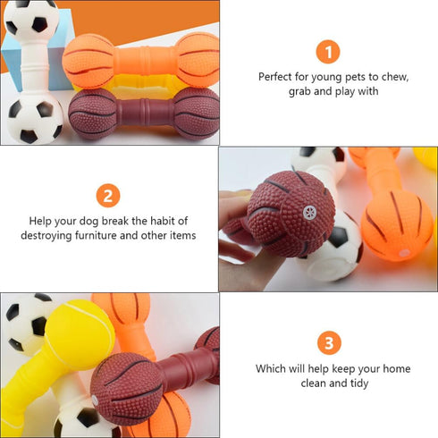4Pcs Vinyl Barbell Dog Molar Chew Toy for Pet Dogs