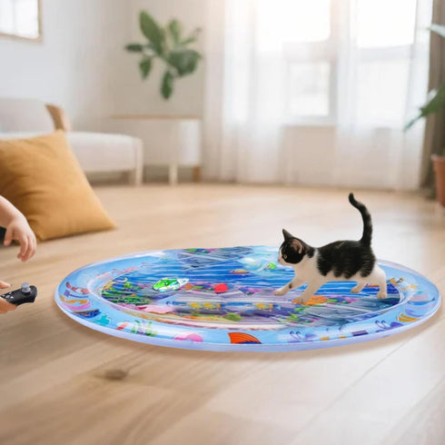 Cat Dog Water Mat with Remote Control LED Boat, Thickened Anti-Scratch Leak Proof Cat Water Sensor Play Mat, Non-Slip