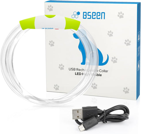 Led Dog Collar - BSEEN USB Rechargeable Flash Necklace Light for Pet Safety, Green