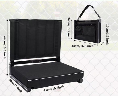Generic Deluxe Stadium Seat Cushion with Back Support, Black, Portable Folding Chair, Storage Pocket, Padded Bleacher