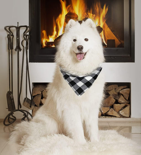 Christmas Plaid Dog Bandana with Button - Dual Layer Scarf Soft Cotton Triangle Bib for Small Medium Large Extra Large