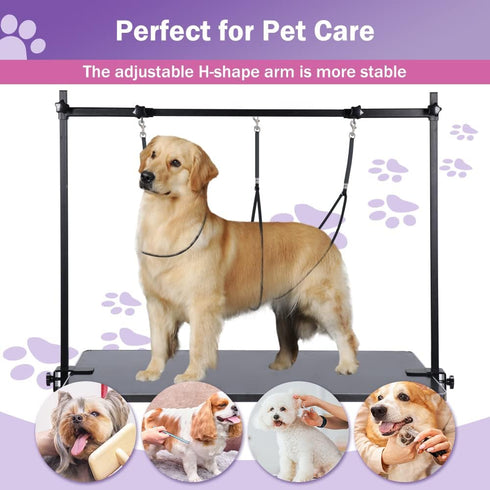 H-Shape Dog Grooming Arm with Clamp, Heavy Duty Adjustable Pet Grooming Table Arm for Large & Small Pets