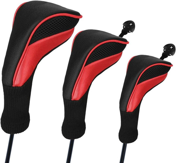 Number-one Golf Club Head Covers - 3Pcs Long Neck Mesh Set for Fairway Woods Driver Hybrids with Interchangeable No.