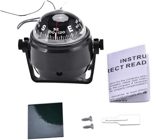 Kodrily 3.4 2.9 2.4IN Car Compass Marine Dash Mount, LED Boat Compasses with Adjustable Mounting Bracket, Outdoor