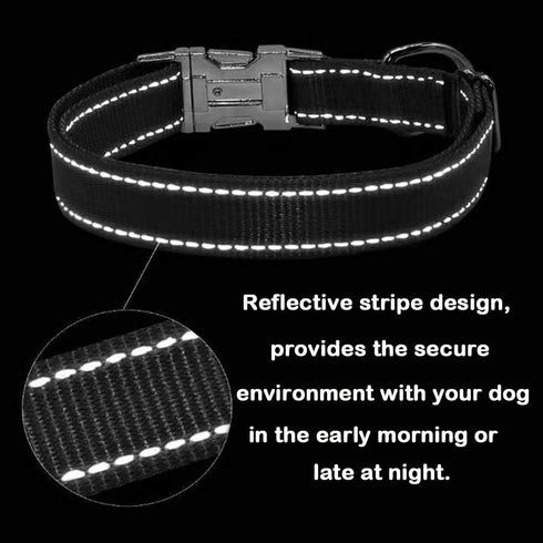 Reflective Dog Collar with Metal Buckle, Adjustable Safety Nylon for Small Medium Large Dogs, ID Tag Ring Included