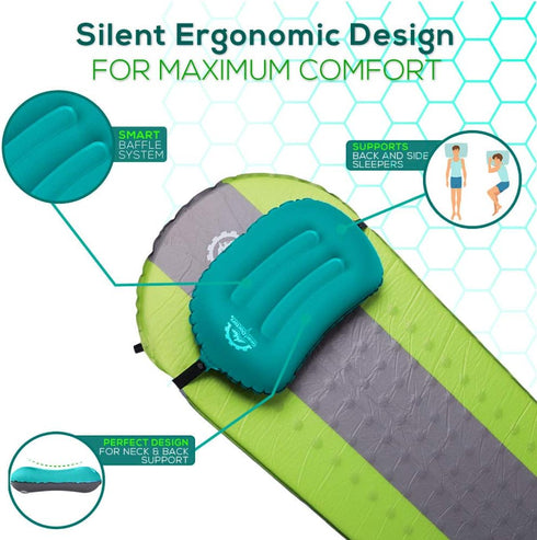 Gear Doctors Inflatable Camp Pillow, Backpacking Blow Up Pillow, Teal