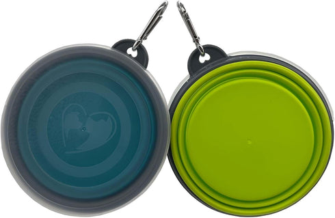 Small Collapsible Dog Bowl 12oz,2 Pack Portable and Foldable Pet Travel Bowls Collapsable Dog Water Feeding Bowls Dish with 2 Carabiners & Lids for Dogs Cats and Small Animals (Blue+Green+Grey, 350ml)