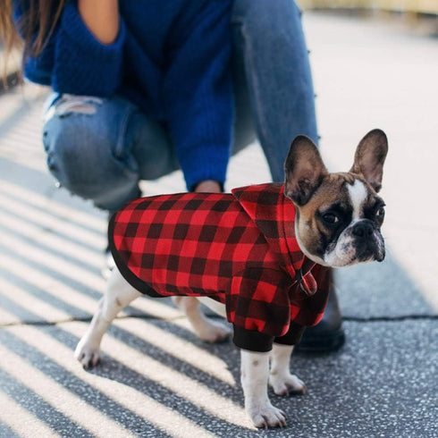 Plaid Dog Hoodie Sweatshirt Sweater for Small Dogs, Cat, Puppy Clothes Coat, Warm and Soft (S)