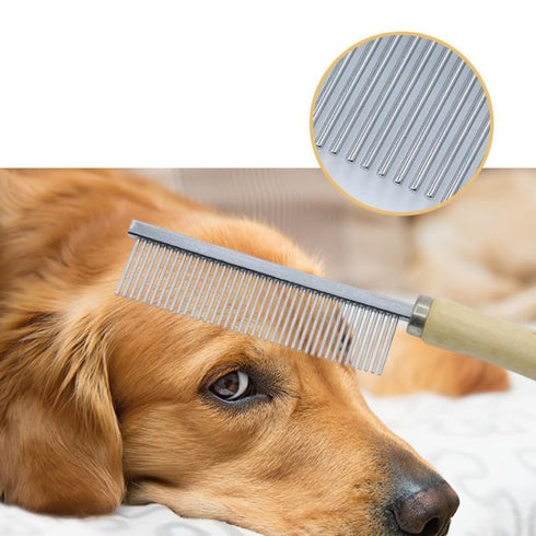 Silver Dog and Cat Combs for Grooming Long Haired Pets, Stainless Steel Pin Teeth Wooden Handle
