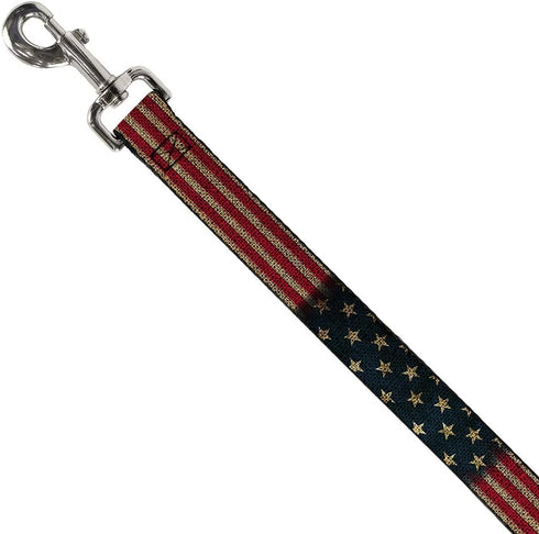 Buckle-Down Pet Leash - Vintage US Flag Stretch - 4 Feet Long - 1/2" Wide