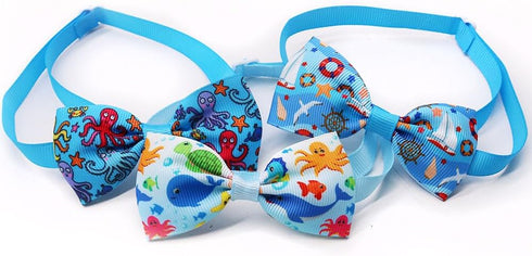 20pcs Ocean-Themed Dog Bow Ties for Small Medium Dogs, Adjustable Pet Bowtie Collar Charms, Sea Pattern Necktie for