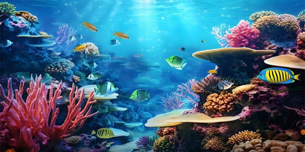 YongFoto Fish Tank Background, 24x16 inch Coral Seaweed Reef Rock Underwater Backdrop for Aquarium and Terrarium