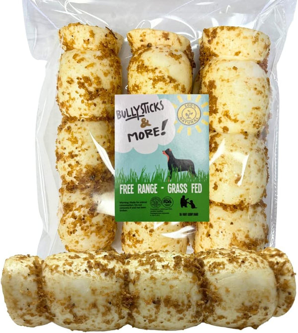 BULLYSTICKS & MORE 10-12" Beef Cheek Rolls for Dogs (Bully Bites Dusted