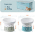 TAMAYKIM Tilted Ceramic Elevated Cat Bowls, Set of 2 Raised Food & Water Bowls for Cats and Puppies, Cyan & Grey