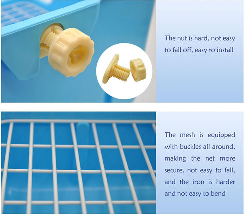 10Pcs Chinchilla(Blue) Rabbit Litter Box Toilet,Bunny Plastic Square Cage Toilet with Grate Rabbit Corner Litter