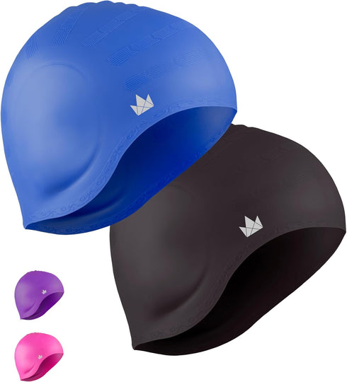 The Friendly Swede 2-Pack Swim Caps for Women & Men — Waterproof Silicone Swimming Caps for Medium & Long Hair