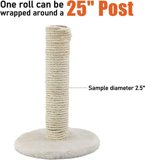 Natural Sisal Rope, 1/4 Inch 65FT for Cat Scratching Post Repair, Multi Color Cat Scratch Tree Rope Replacement, Cactus