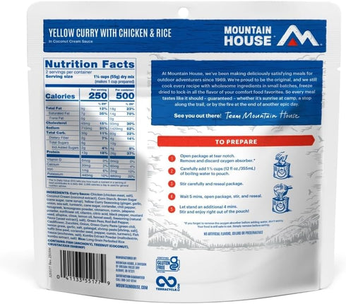 Mountain House Backpacking 2 |Gluten-Free,(Pack 3) Yellow Curry with Chicken & Rice | Freeze-Dried & Camping Food |