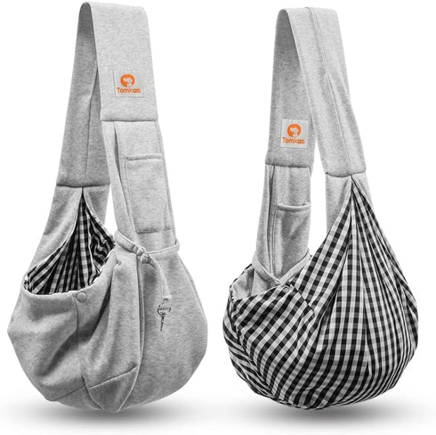 Tomkas Dog Carrier Sling for Small Dogs and Cats, Classic Pocket, Snap Closure, Unadjustable Strap (Grey, M)