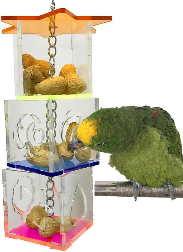 Bird Foraging Toys, Creative Parrot Feeder Box, Hanging Treat Foraging Toy for Parakeets, Cockatiel, Conure, Macaw