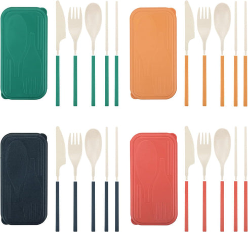 JEPELUS 4 Sets Reusable Travel Utensils Set with Case, Collapsible Utensil Sets