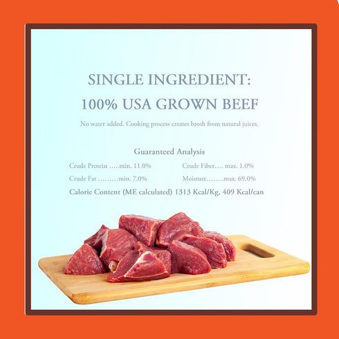 100% Beef Wet Dog Food in Bone-Broth, Hypoallergenic Mixer, Topper & Hydration, 11 oz (12 cans)