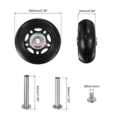 uxcell Replacement Luggage Wheels 60x24mm Suitcase Wheel Repair Kits Include 2 PU Bearing Wheels & Washers, Wrenches & Axle Screw for Trolley Bag, Inline Skate and Caster Board
