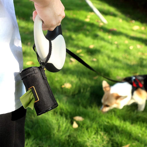 MalsiPree Dog Poop Bag Holder for Leash - Soft Fabric Waste Bag Dispenser with Stainless Steel Clip, Adjustable Strap