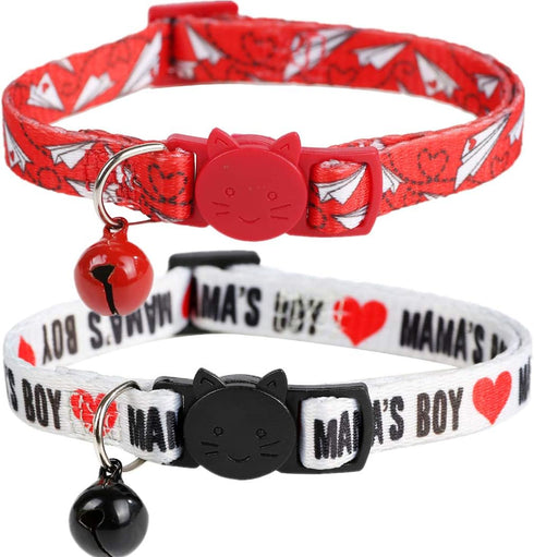 BoomBone 2 Pack Valentines Cat Collar, Breakaway Safety Adjustable Collars with Bell for Kitten