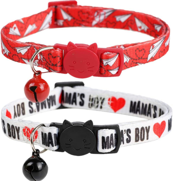 BoomBone 2 Pack Valentines Cat Collar, Breakaway Safety Adjustable Collars with Bell for Kitten