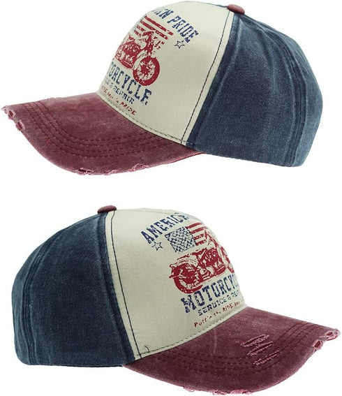 Vintage Baseball Cap, Washed Denim Trucker Cap, Motorcycle Print Pattern Outdoor Sun Hat