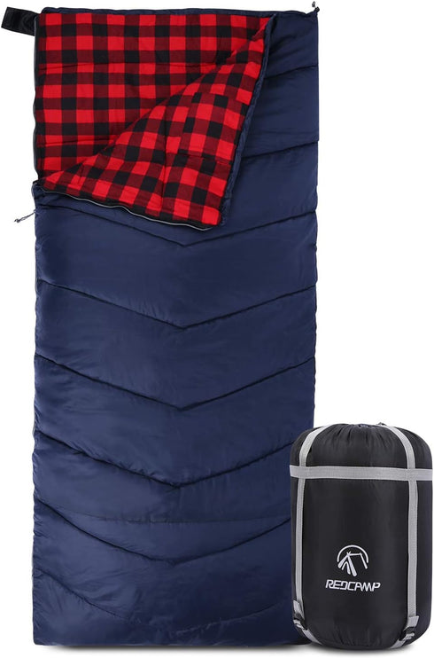 REDCAMP Cotton Flannel Sleeping Bag for Camping, Adults Cold Weather Envelope Sleeping Bags