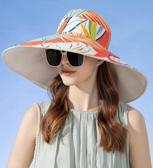 Super Wide Brim Packable Sun Hat for Women, Reversible Double-Sided UV Protection Beach Bucket Cap
