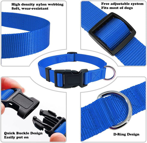 Blue Dog Collar Basic Adjustable, Breathable Quick Release Nylon Pet Collar for Puppy Small Medium Large Dogs