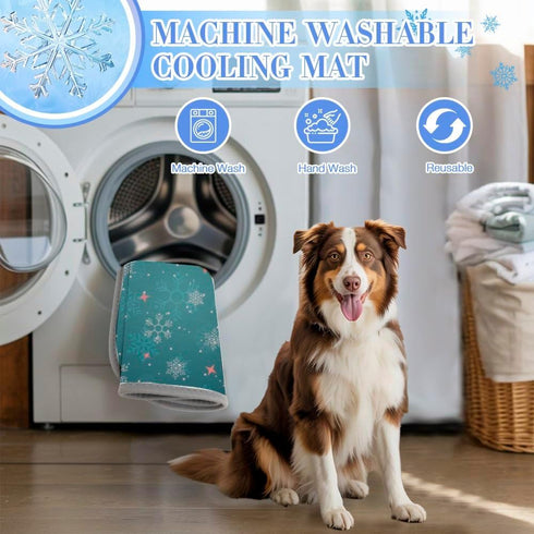 Generic 28" X22" Cooling Blanket for Dogs Cats Ice Silk Washable Crate Mat Holiday Teal Snowflakes Outdoor Cooling Dog