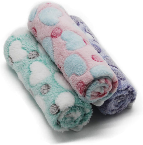 1 Pack 3 Puppy Blankets Fluffy Fleece Warm Sleep Mat with Love Print for Small Dogs & Cats, Mix Love-Small (23"x15")
