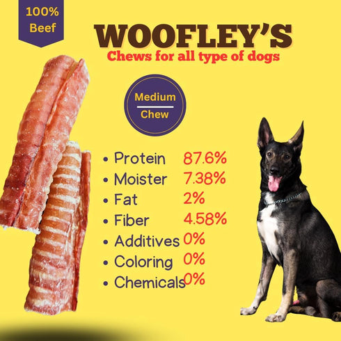 Woofley's Beef Trachea, 6 Inch, 10 Pack, Natural Source of Glucosamine and Chondroitin for Joint Health