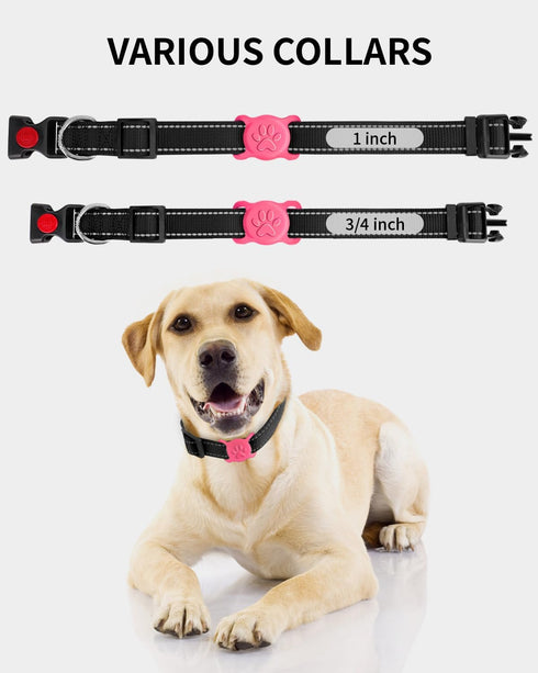Dynmeow Airtag Dog Collar Holder, Stretchy Silicone Anti-Lost Holder for Dog and Cat Collars (HOT PINK)