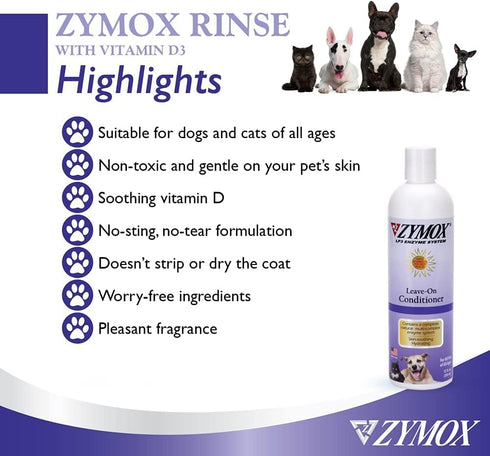 Pet King Brands D3 12oz ZYMOX Leave-in Conditioner with Vitamin for Cats & Dogs