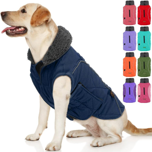 Emust Dog Coats Winter, Thick Clothes for Medium Dogs with Harness Hole, Dark Blue, Size M for Cold Weather