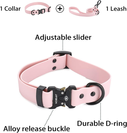 Waterproof Dog Collar and Leash Set Adjustable Quick Release Buckle Collar Leash for Small Medium Large Dogs (Large, Purple)