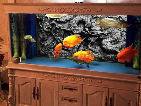 Dragon Relief Aquarium Background Poster - PVC Fish Tank Decorations Landscape (48" x 30")