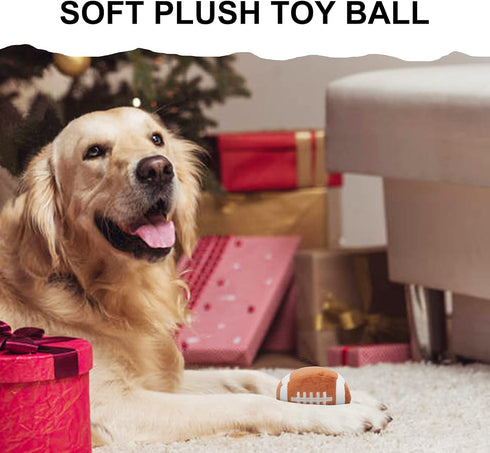 Dog Toys Balls, Chewable Plush Rugby for Dogs, Soft Squeaky Ball for Indoor & Outdoor Play, Birthday for Puppies