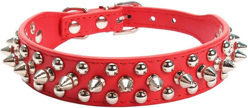 Mushrooms Spiked Rivet Studded Adjustable PU Leather Pet Collars for Dogs and Cats (Medium, Red)